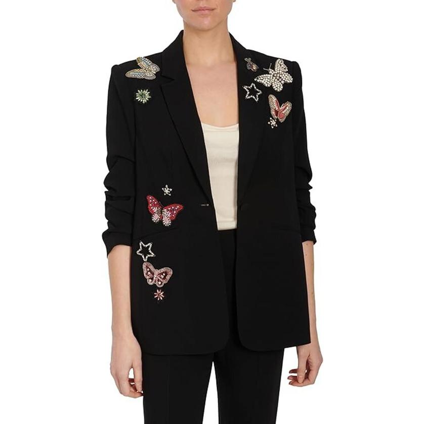 New, Cinq A Sept Black Butterfly Emb Kylie Jacket Size 2 #Sj1792